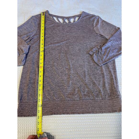 Apt. 9 Long Sleeve Cross Strap Low Back Smocked Waist Top XL Heathered Gray Pink - Picture 5 of 11